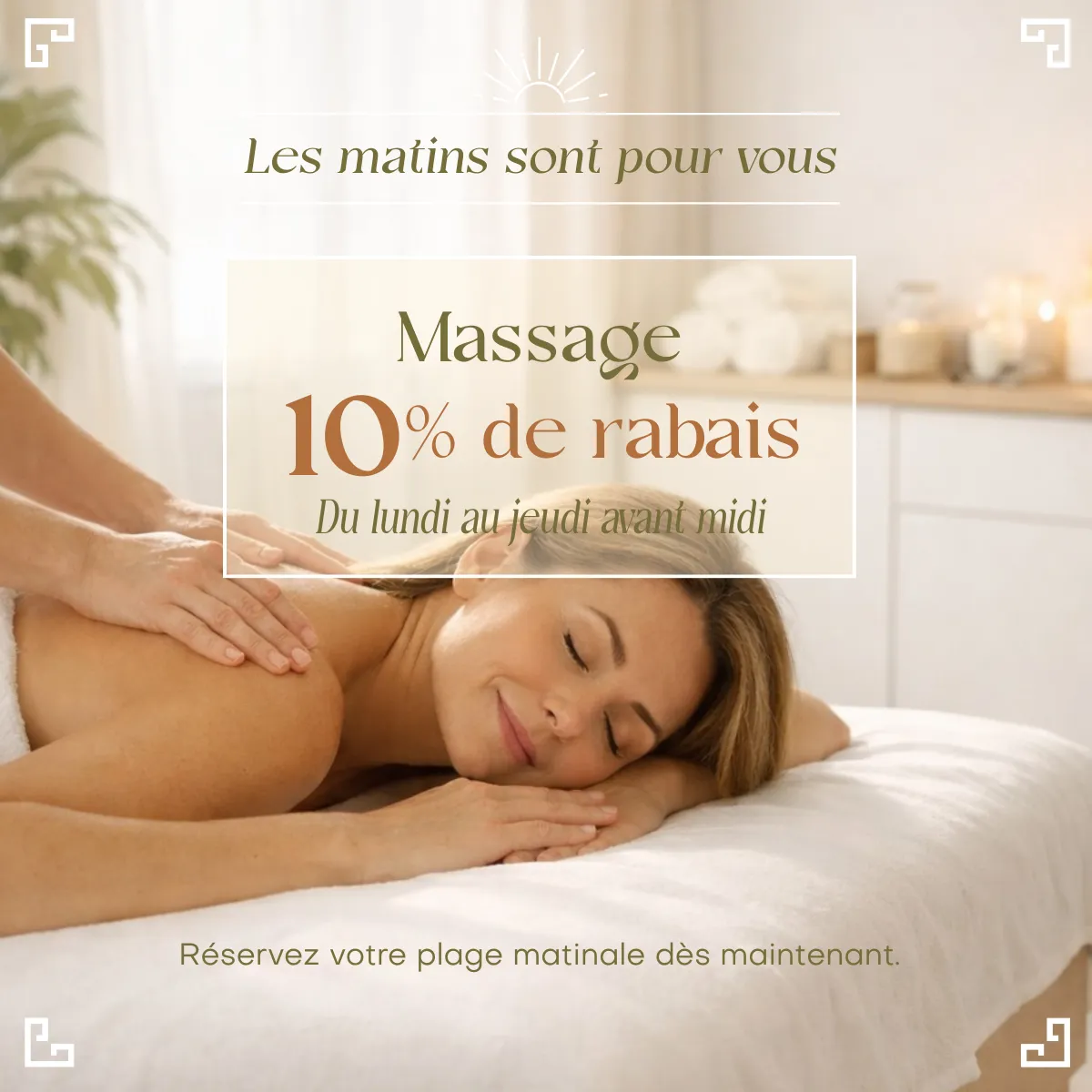 Rabais de 10% les matins du lundi au jeudi
